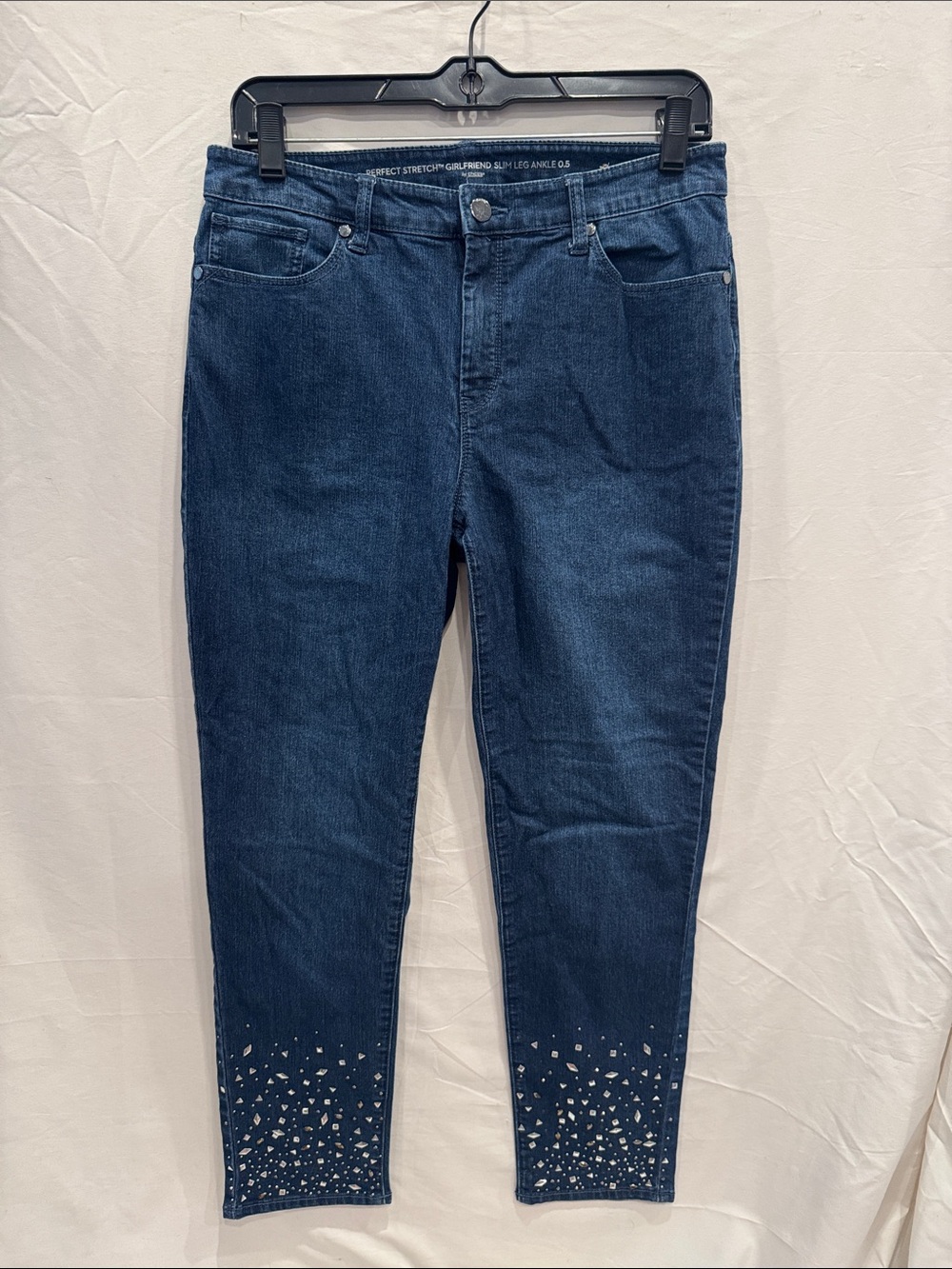Chico's Dark Blue Ankle Skinny Jeans with Hem Stud Embellishments 6